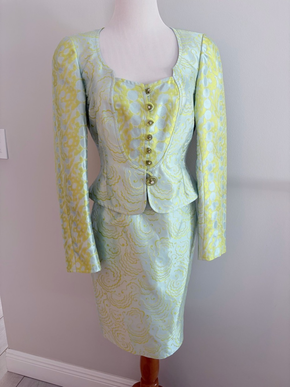 Christian Lacroix Vintage 1990 Lime & Mint Floral Brocade Jacket